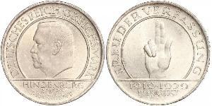 3 Reichsmark République de Weimar (1918-1933) Argent Paul von Hindenburg