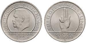 3 Reichsmark République de Weimar (1918-1933) Argent Paul von Hindenburg