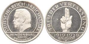 3 Reichsmark République de Weimar (1918-1933) Argent Paul von Hindenburg