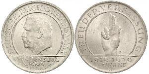 3 Reichsmark République de Weimar (1918-1933) Argent Paul von Hindenburg