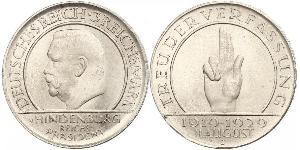 3 Reichsmark République de Weimar (1918-1933) Argent Paul von Hindenburg