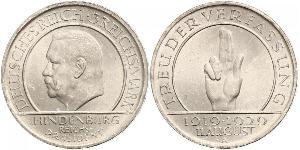 3 Reichsmark République de Weimar (1918-1933) Argent Paul von Hindenburg