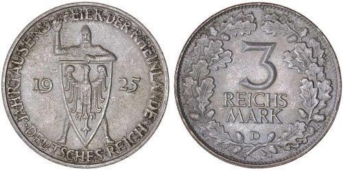 3 Reichsmark République de Weimar (1918-1933) Argent 