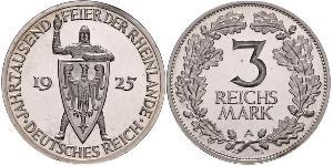 3 Reichsmark Repubblica di Weimar (1918-1933) Argento 