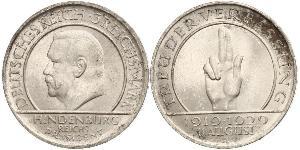 3 Reichsmark Repubblica di Weimar (1918-1933) Argento Paul von Hindenburg