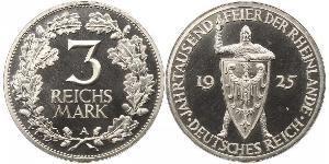 3 Reichsmark Repubblica di Weimar (1918-1933) Argento 