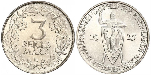 3 Reichsmark Repubblica di Weimar (1918-1933) Argento 