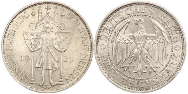 3 Reichsmark Repubblica di Weimar (1918-1933) Argento 