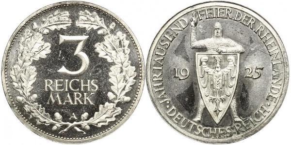 3 Reichsmark Repubblica di Weimar (1918-1933) Argento 