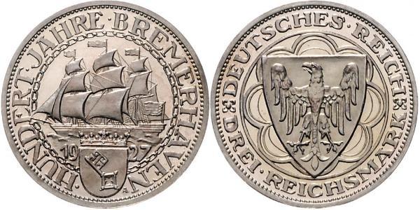 3 Reichsmark Repubblica di Weimar (1918-1933) Argento 