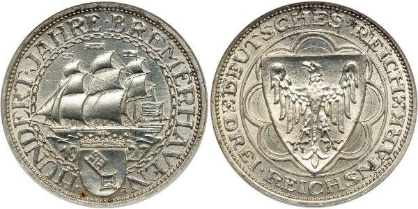 3 Reichsmark Repubblica di Weimar (1918-1933) Argento 