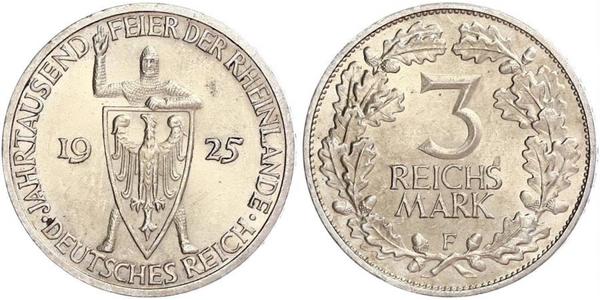 3 Reichsmark Repubblica di Weimar (1918-1933) Argento 