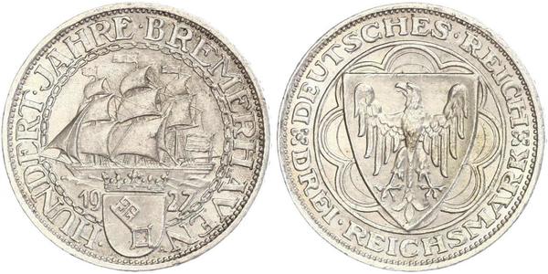 3 Reichsmark Repubblica di Weimar (1918-1933) Argento 