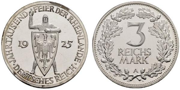 3 Reichsmark Repubblica di Weimar (1918-1933) Argento 