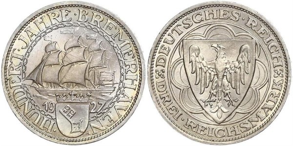 3 Reichsmark Repubblica di Weimar (1918-1933) Argento 