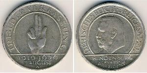 3 Reichsmark República de Weimar (1918-1933) Plata Paul von Hindenburg