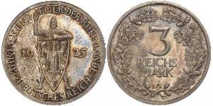 3 Reichsmark República de Weimar (1918-1933) Plata 