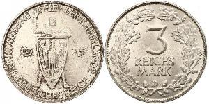 3 Reichsmark República de Weimar (1918-1933) Plata 