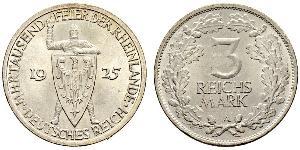 3 Reichsmark República de Weimar (1918-1933) Plata 