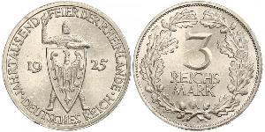 3 Reichsmark República de Weimar (1918-1933) Plata 