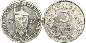 3 Reichsmark República de Weimar (1918-1933) Plata 