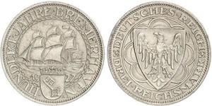 3 Reichsmark República de Weimar (1918-1933) Plata 