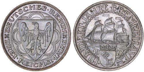 3 Reichsmark República de Weimar (1918-1933) Plata 