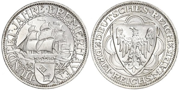 3 Reichsmark República de Weimar (1918-1933) Plata 