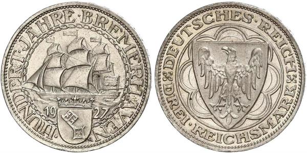 3 Reichsmark República de Weimar (1918-1933) Plata 
