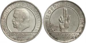 3 Reichsmark Weimarer Republik (1918-1933) Silber Paul von Hindenburg