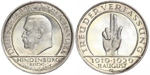 3 Reichsmark Weimarer Republik (1918-1933) Silber Paul von Hindenburg