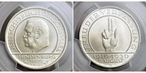 3 Reichsmark Weimarer Republik (1918-1933) Silber Paul von Hindenburg