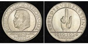 3 Reichsmark Weimarer Republik (1918-1933) Silber Paul von Hindenburg