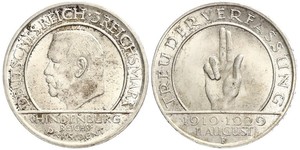 3 Reichsmark Weimarer Republik (1918-1933) Silber Paul von Hindenburg