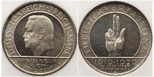 3 Reichsmark Weimarer Republik (1918-1933) Silber Paul von Hindenburg