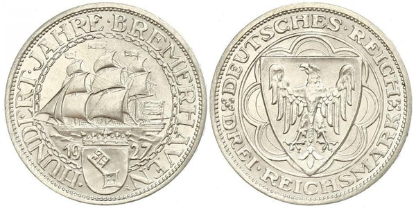 3 Reichsmark Weimarer Republik (1918-1933) Silber 