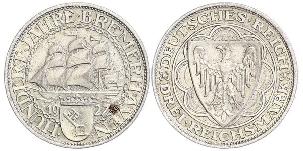 3 Reichsmark Weimarer Republik (1918-1933) Silber 