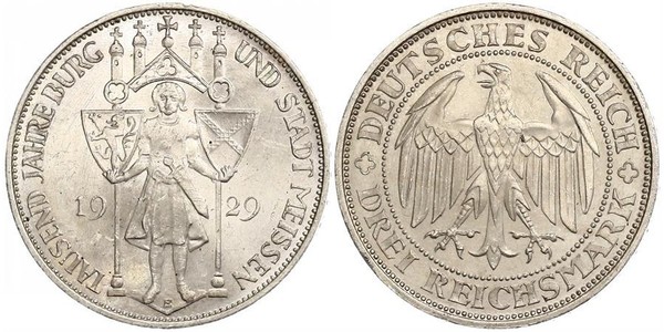 3 Reichsmark Weimarer Republik (1918-1933) Silber 