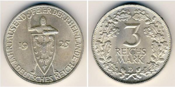 3 Reichsmark Weimarer Republik (1918-1933) Silber 