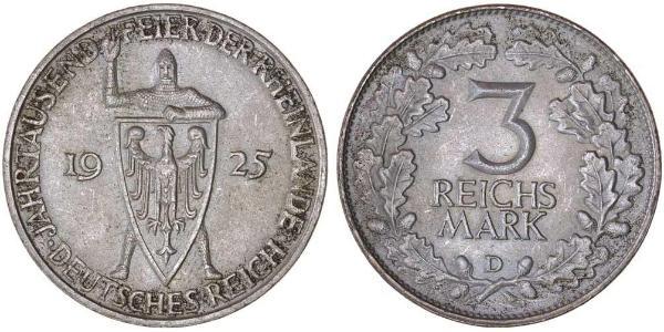 3 Reichsmark Weimarer Republik (1918-1933) Silber 