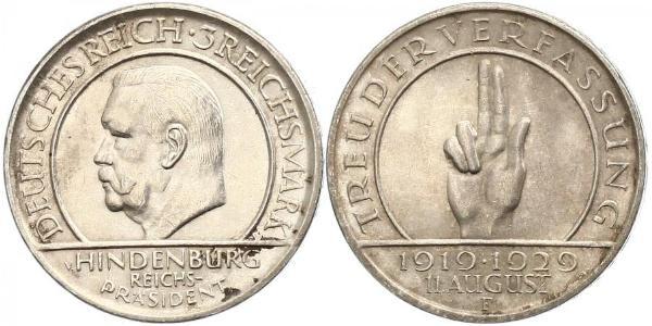 3 Reichsmark Weimar Republic (1918-1933) Silver Paul von Hindenburg