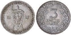 3 Reichsmark Веймарская республика (1918-1933) Серебро 