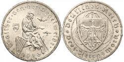 3 Reichsmark Веймарская республика (1918-1933) Серебро 