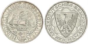 3 Reichsmark Веймарская республика (1918-1933) Серебро 