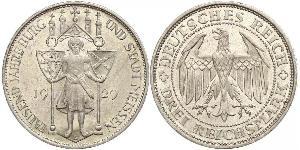 3 Reichsmark Веймарская республика (1918-1933) Серебро 