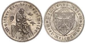 3 Reichsmark Веймарская республика (1918-1933) Серебро 