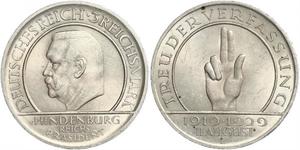 3 Reichsmark Веймарская республика (1918-1933) Серебро Гинденбург, Пауль фон