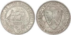 3 Reichsmark Веймарская республика (1918-1933) Серебро 