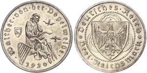 3 Reichsmark Веймарская республика (1918-1933) Серебро 