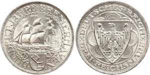 3 Reichsmark Веймарская республика (1918-1933) Серебро 